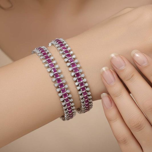 Light Purple Color Elegant Stone Studded American Diamond Bangle Size: 2.6 For Women