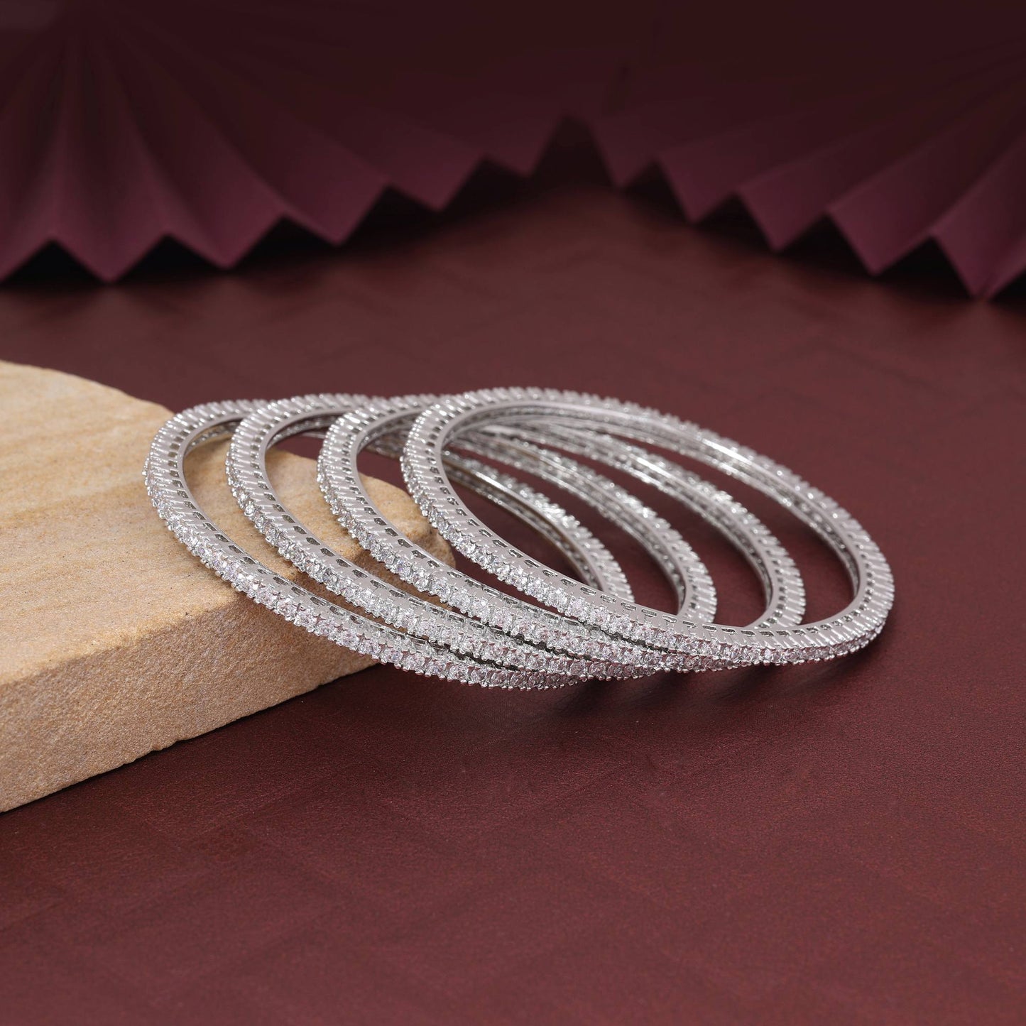 Silver Color Exclusive American Diamond Bangle Set Size: 2.6 For Wedding And Party Wear