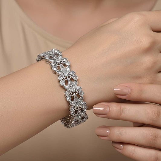 Silver Color Stylish Stone American Diamond Bangle Size: 2.6 For Women’S Ethnic Fashion