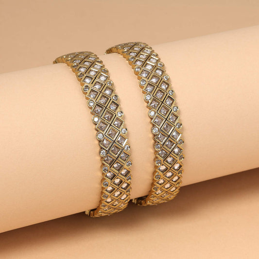 Gold Color Handcrafted Shimmer American Diamond Bangle Size: 2.6/2.8 For Festive Functions