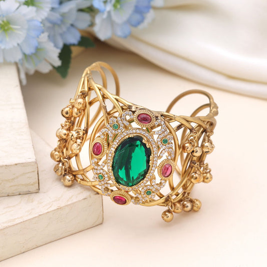 Green Color American Diamond Bracelet Designed For Traditional And Party Wear