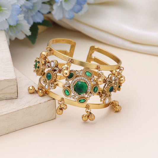 Green Color American Diamond Bracelet Designed For Graceful Daily And Party Wear