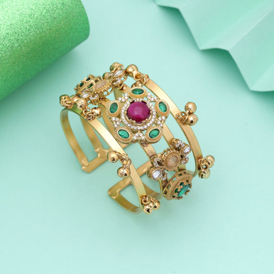Rani & Green Color American Diamond Bracelet With Dual Tone Festive Elegance