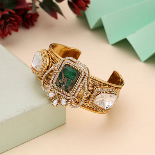 Green Color American Diamond Bracelet Inspired By Classic Ethnic Jewellery Design