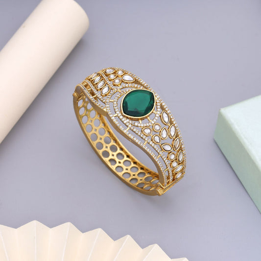 Green Color American Diamond Bracelet Featuring Premium Polish And Sparkle