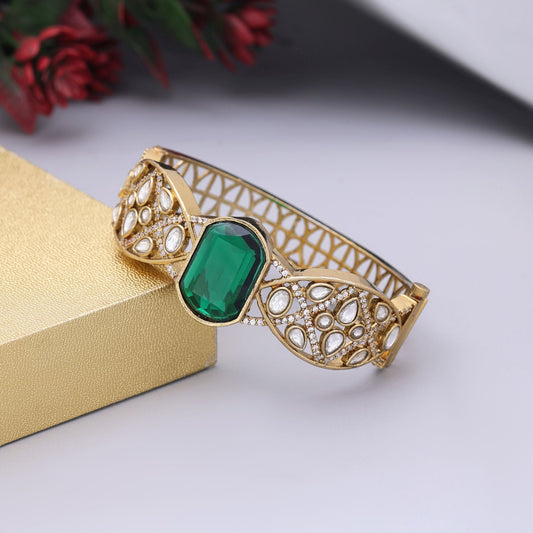Green Color American Diamond Bracelet Created For Festive And Cultural Occasions
