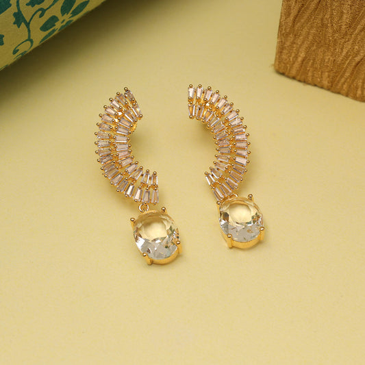 White Color American Diamond Earrings With Glamorous Sparkle For Events
