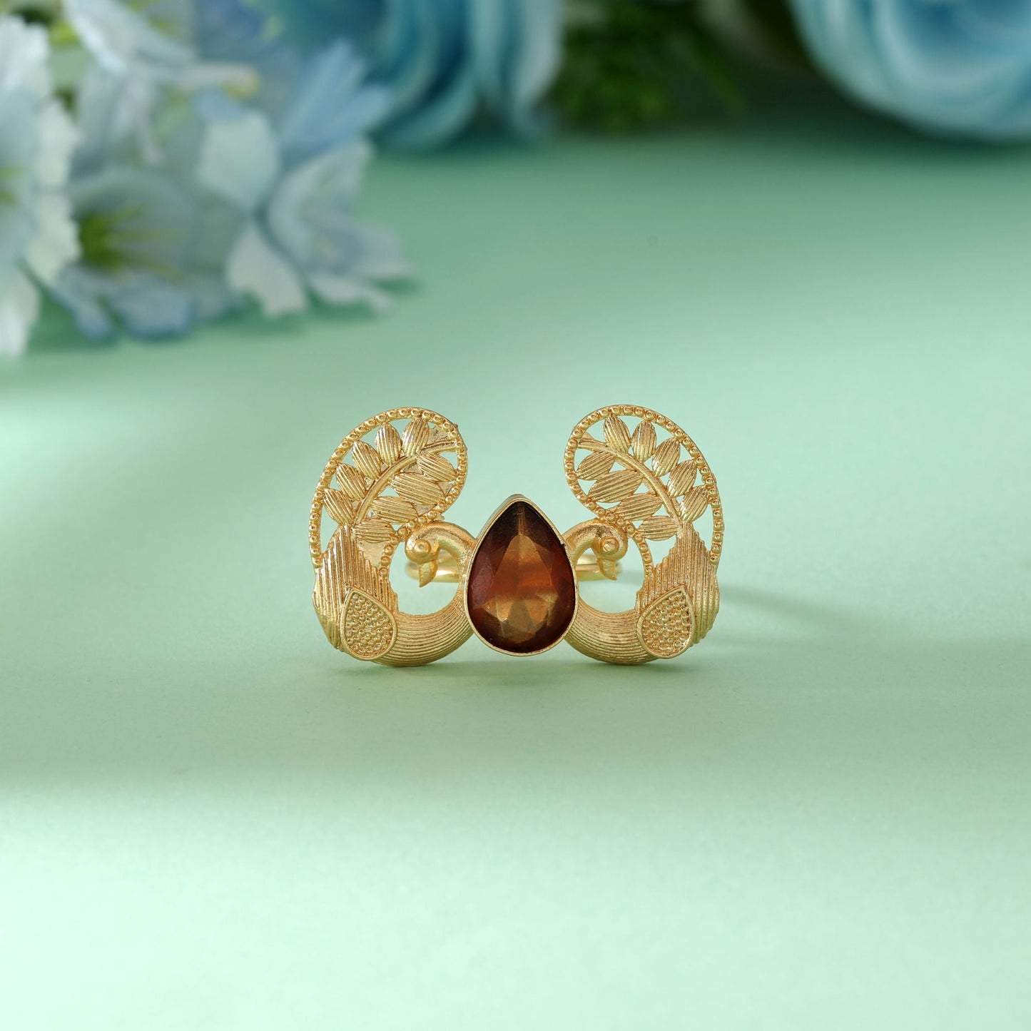 Brown Color Peacock Inspired Amrapali Rings Offering Earthy Ethnic Beauty For Cultural Occasions