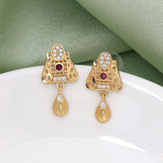 Gold Color Antique Earrings Featuring Intricate Detailing Perfect For Wedding Occasions
