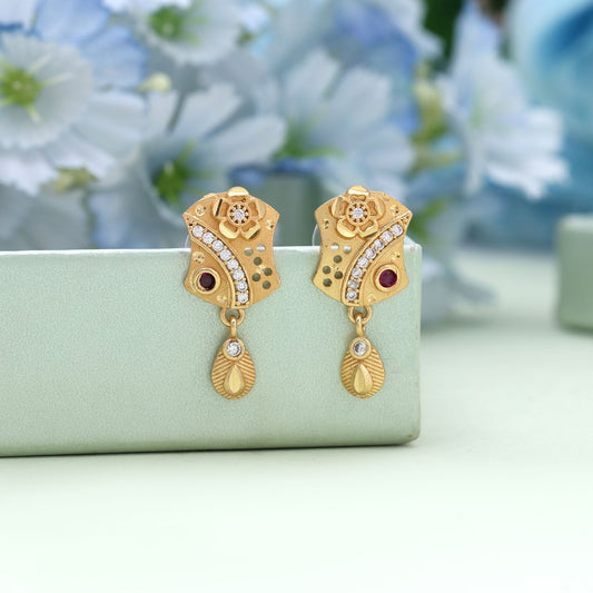 Gold Color Antique Earrings Perfect For Saree, Lehenga, And Festive Outfits