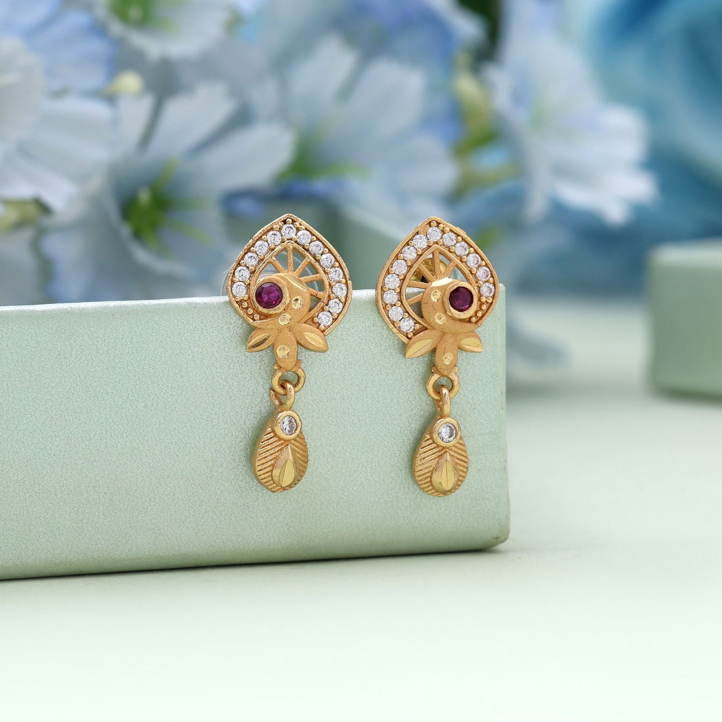 Gold Color Antique Earrings Featuring Classic Patterns Inspired By Temple Jewelry