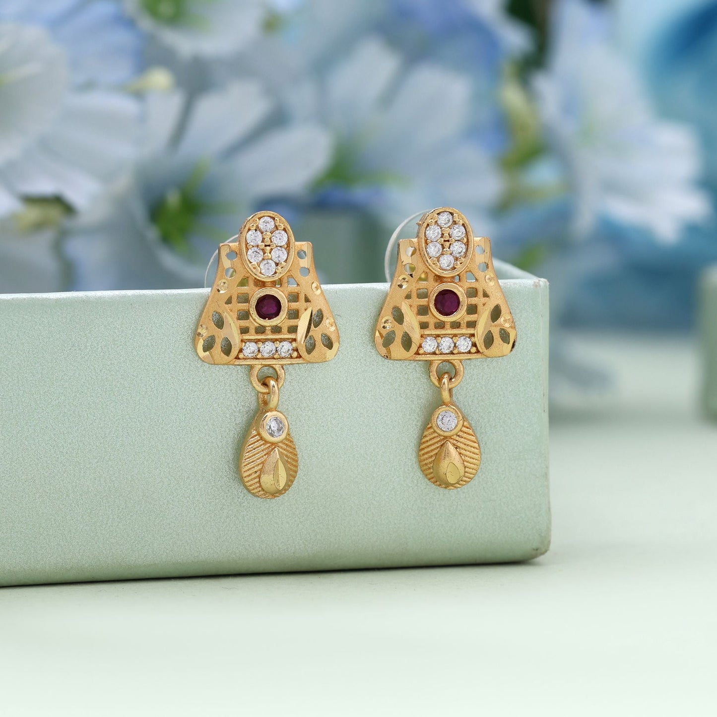 Gold Color Antique Earrings Designed For Elegant Appearances At Cultural Gatherings