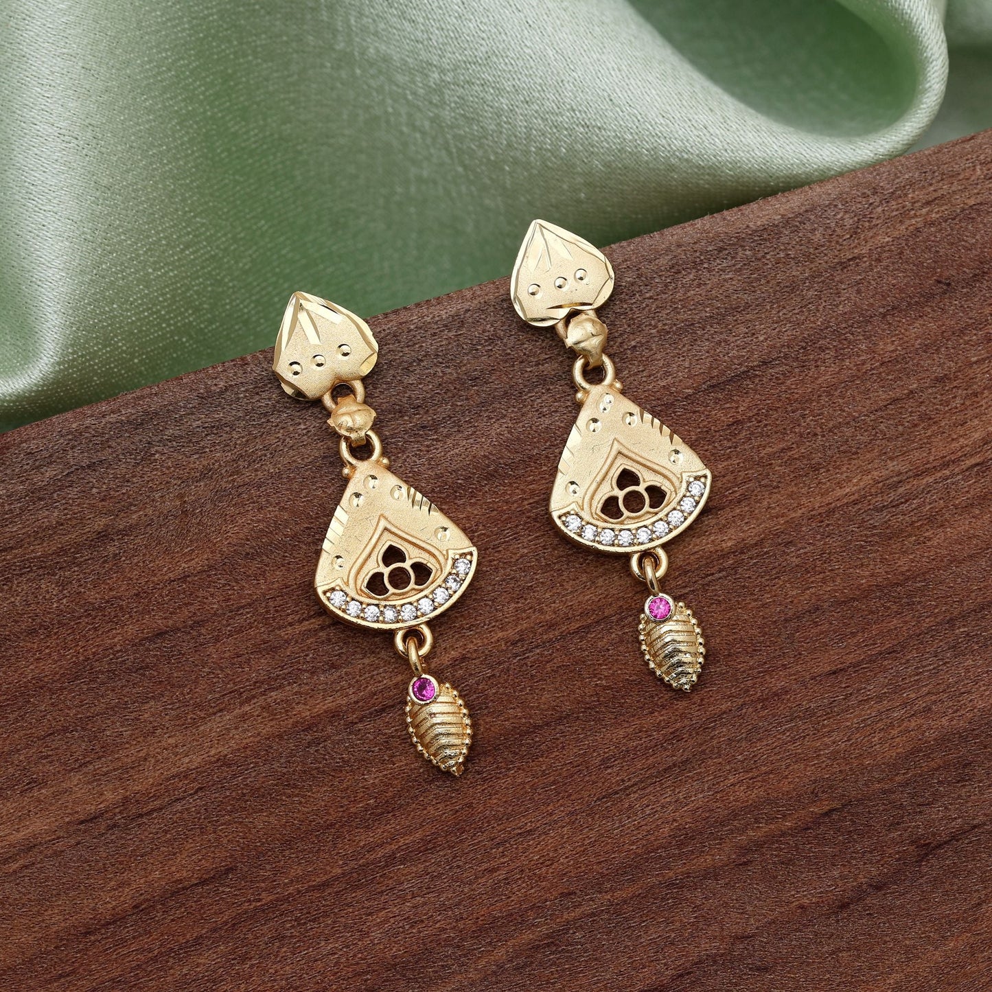 Gold Color Antique Earrings Showcasing Detailed Craftsmanship With Antique Gold Finish