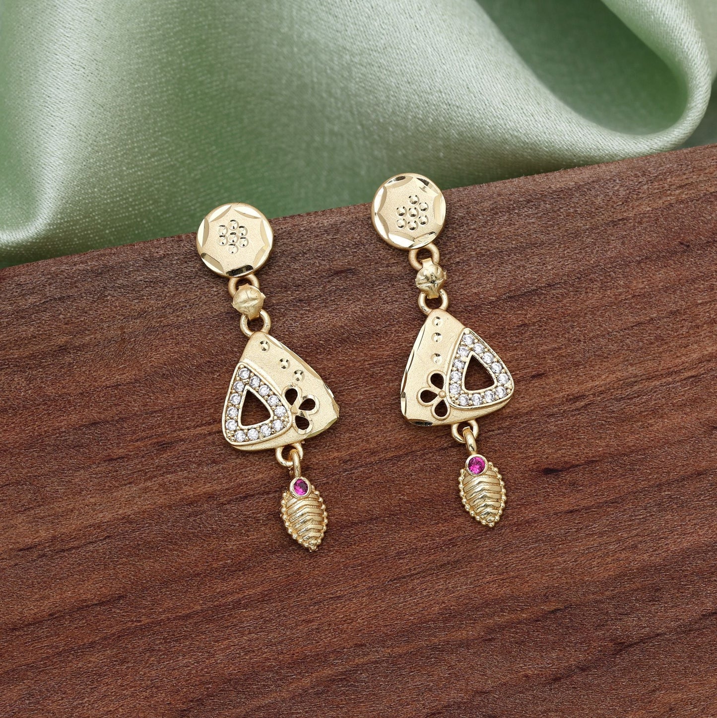 Gold Color Antique Earrings Featuring Rich Antique Textures For Royal Styling