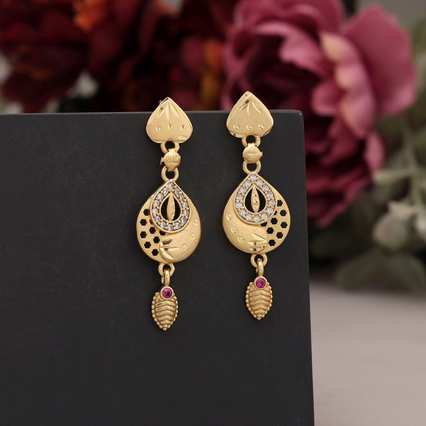 Gold Color Antique Earrings Inspired By Vintage Indian Ornament Traditions