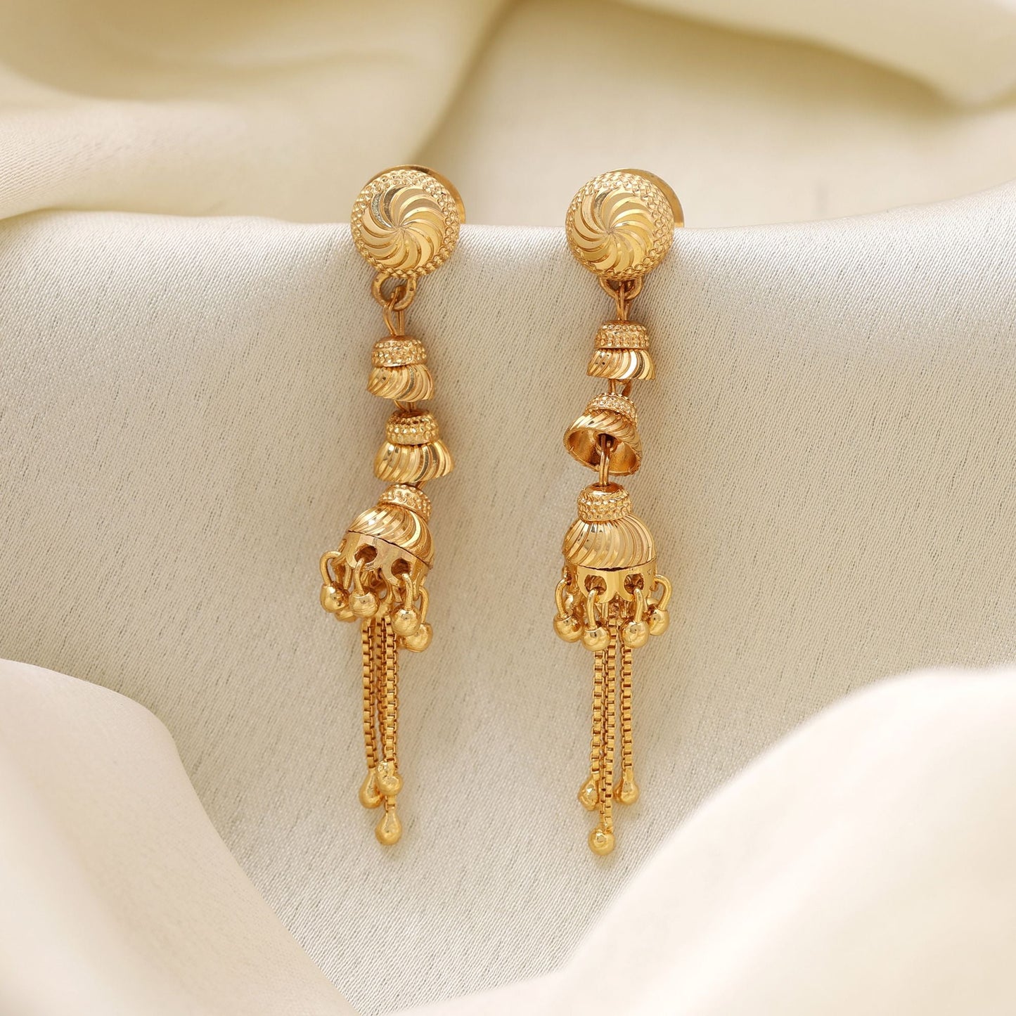 Gold Color Antique Earrings Featuring Heritage Style With Elegant Detailing