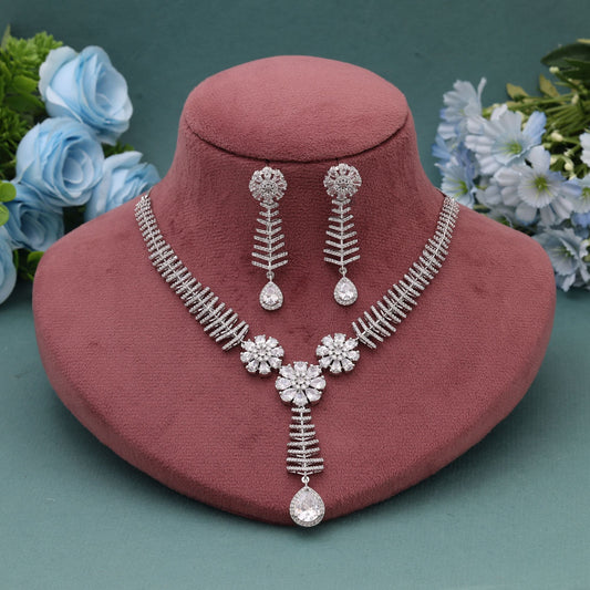 Silver Color American Diamond Necklace Set Offering Timeless Shine And Sophisticated Appeal