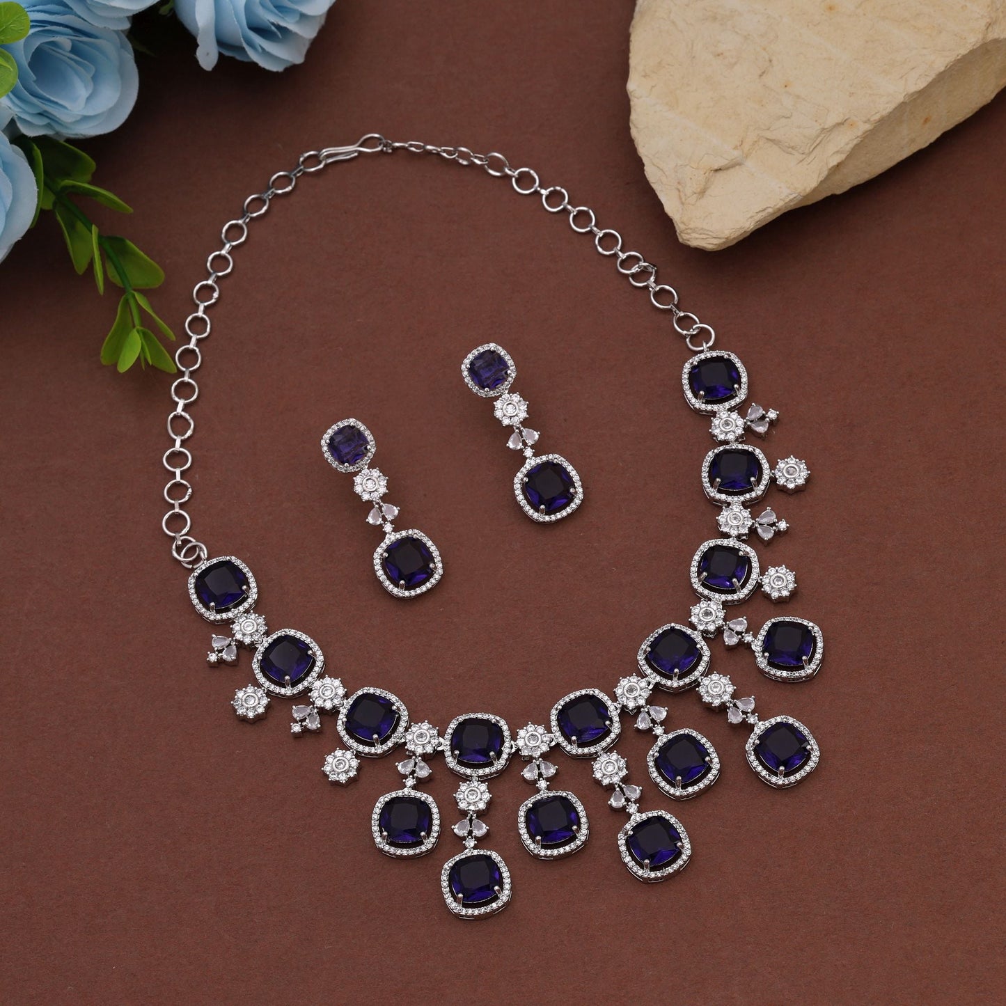 Purple Color American Diamond Necklace Set Inspired By Royal Tones And Festive Fashion