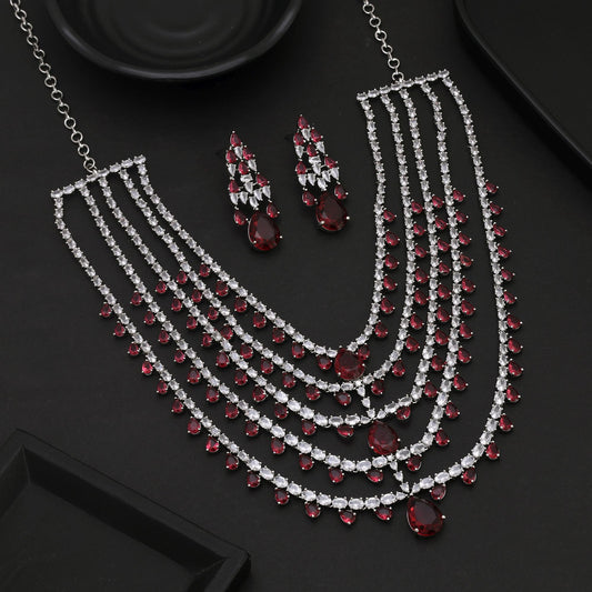 Rani Color American Diamond Necklace Set Highlighting Rich Color And Diamond Brilliance