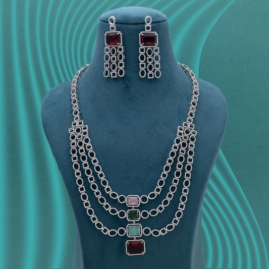 Multi Color American Diamond Necklace Set Designed For Vibrant Festive Jewellery Styling