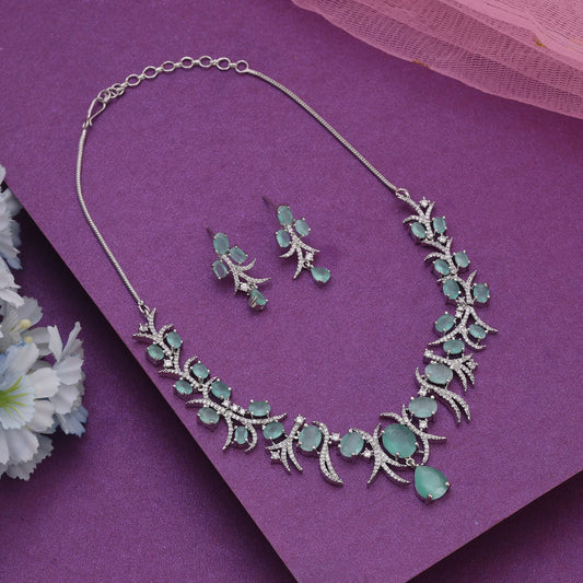 Pista Green Color American Diamond Necklace Set Designed For Graceful Ethnic Styling