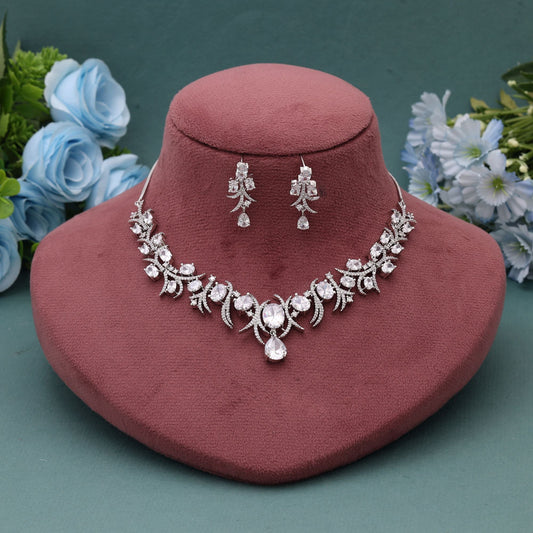 Silver Color American Diamond Necklace Set Offering Classic Shine And Premium Finish