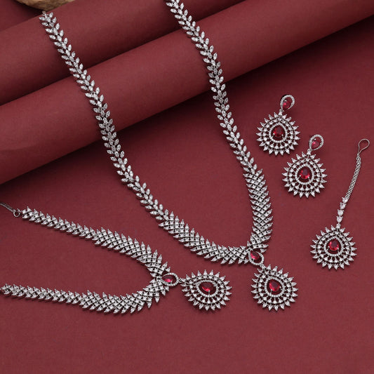 Rani Color American Diamond Necklace Set Crafted For Royal Bridal Jewellery Collections