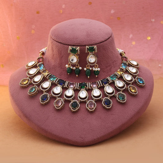 Multi Color American Diamond Necklace Set Created For Grand Festive Jewellery Styling