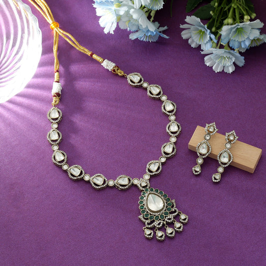 Green Color American Diamond Necklace Set Elegant Traditional Festive Jewelry Design