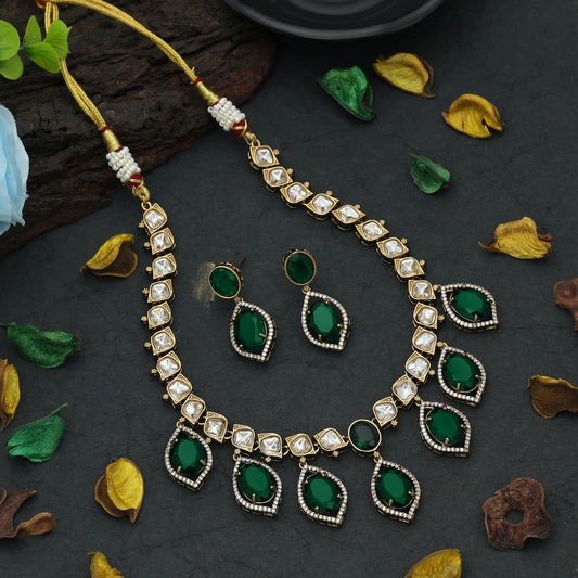 Green Color American Diamond Necklace Set Elegant Daily Wear Stylish Jewelry Collection
