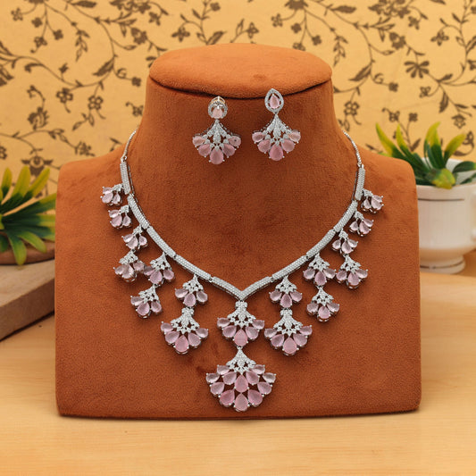 Rosa American Diamond Halsketten-Set Wunderschönes festliches Partyschmuck-Design