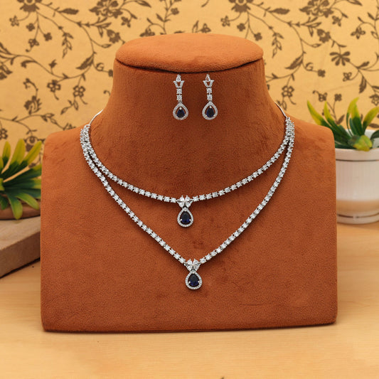 Blaues American Diamond Halsketten-Set Elegantes Party-Statement-Schmuckdesign