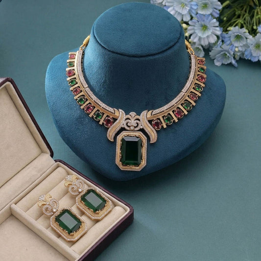 Multi Color Turkish Stone With American Diamond Necklace Set with Graceful Party Wear Style