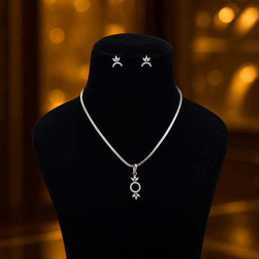Dazzling Crystal Silver Color American Diamond Pendant Set For Bridal Receptions