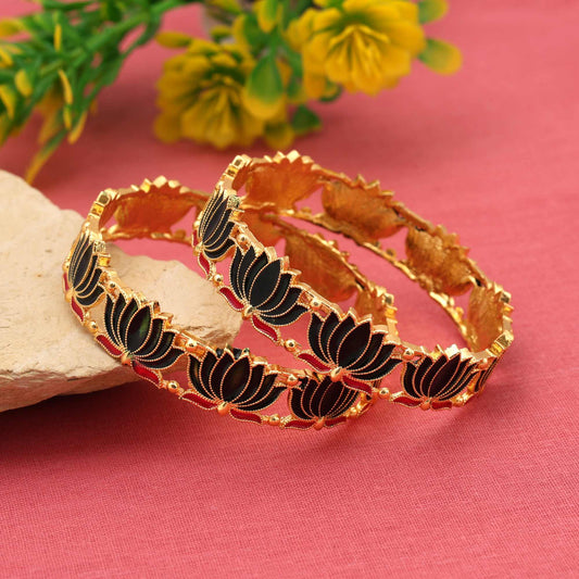 Black Color Meena Work Lotas Design 1 Pair Of Fashion Bangle
