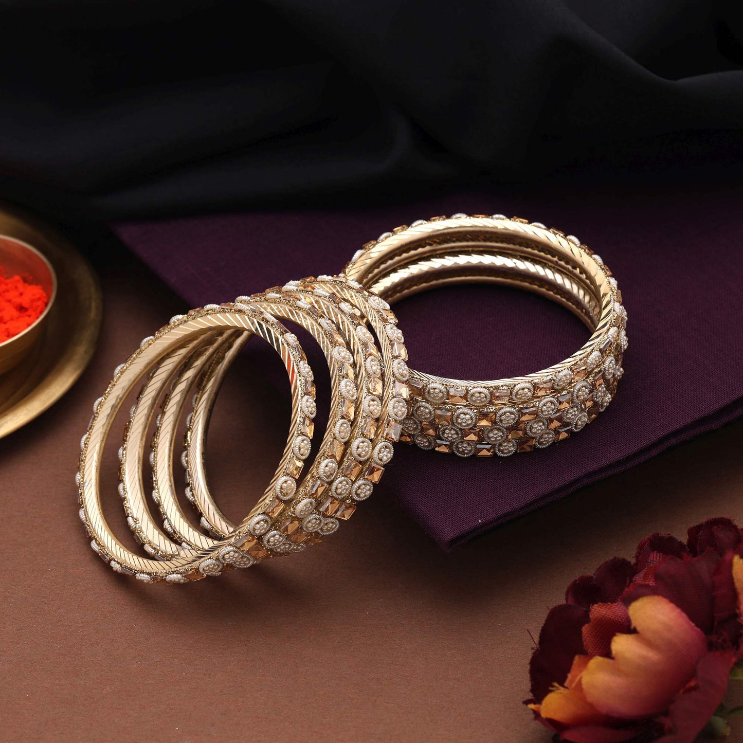 Elegant Gold Color Traditional Ethnic Design Women’S Fashion Bangle
