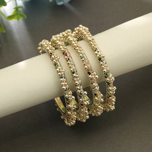 Gold Color Kashmiri Thread Bangle Set with Graceful Detailing for Special Occasion Wear