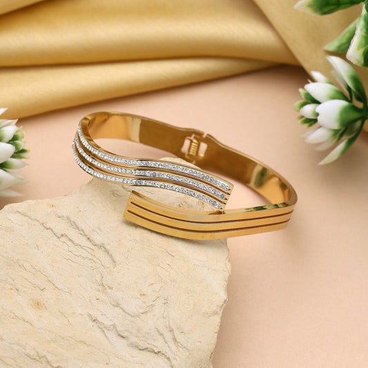 Elegant Gold Color Openable American Diamond Bracelet With Premium Shine For Brides