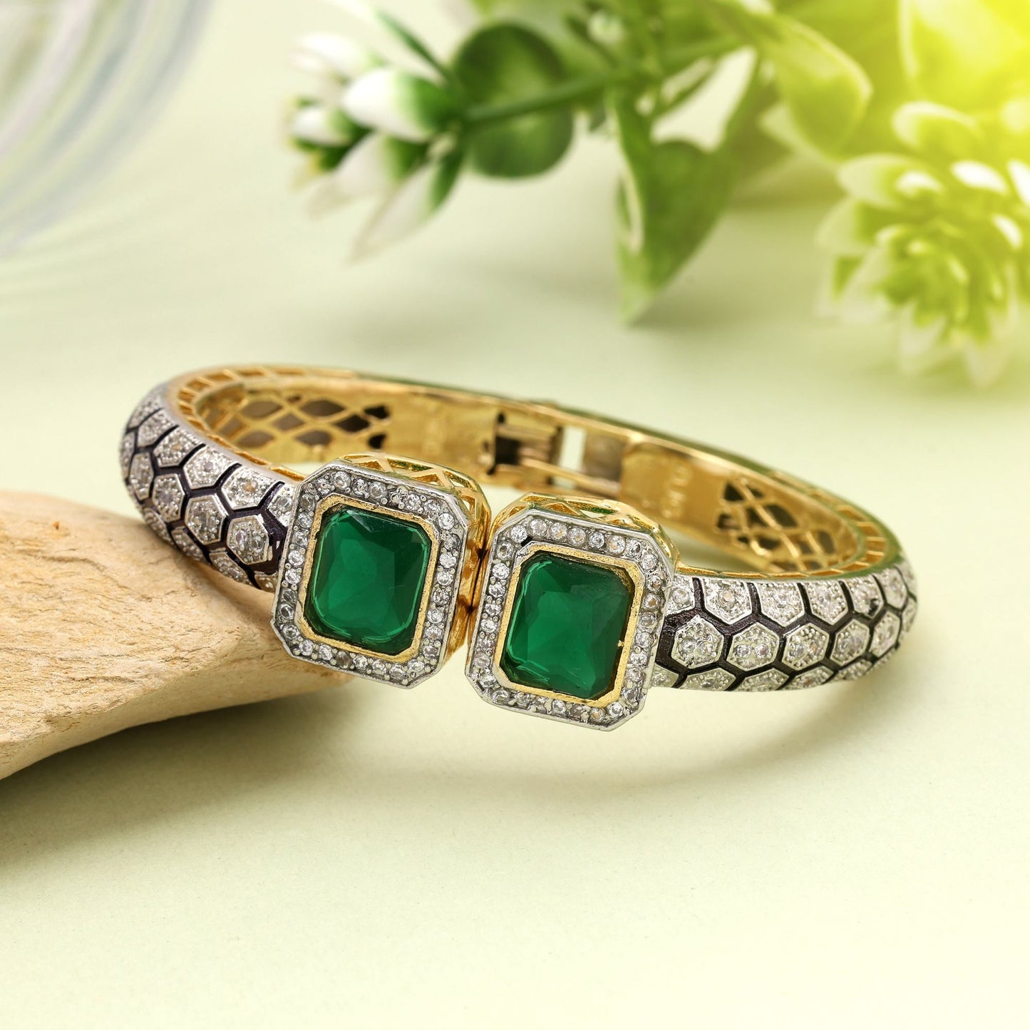 Green Color Openable American Diamond Bracelet