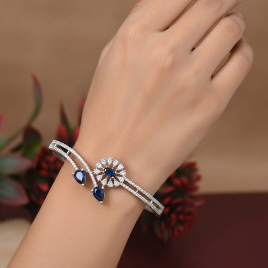 Blue Color Elegant Openable American Diamond Bracelet For Party And Festive Wear
