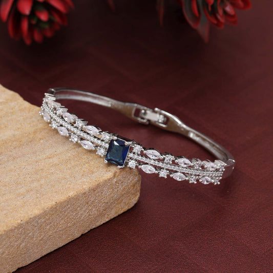 Blue Color Sparkling Stone Openable American Diamond Bracelet For Wedding And Party Wear