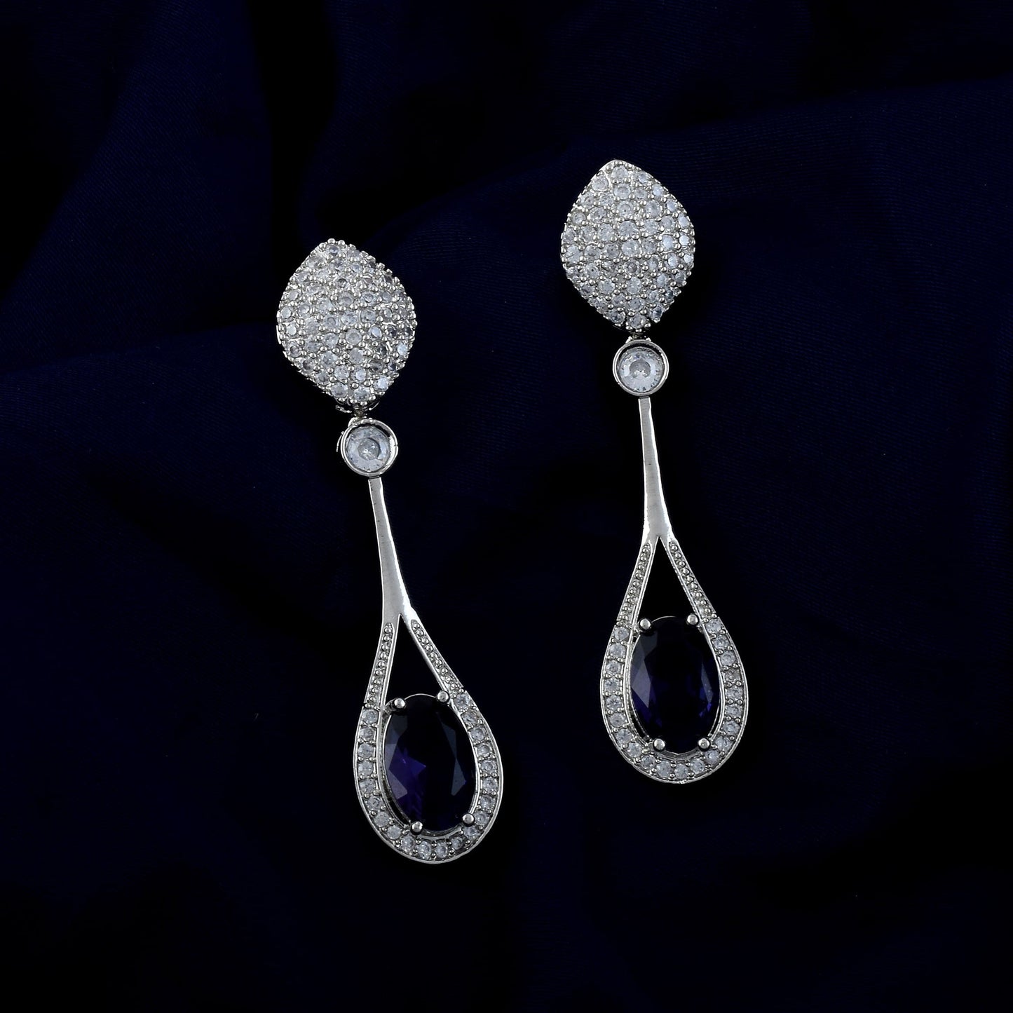 Purple Color American Diamond Earrings Featuring Bold Stone Studded Look