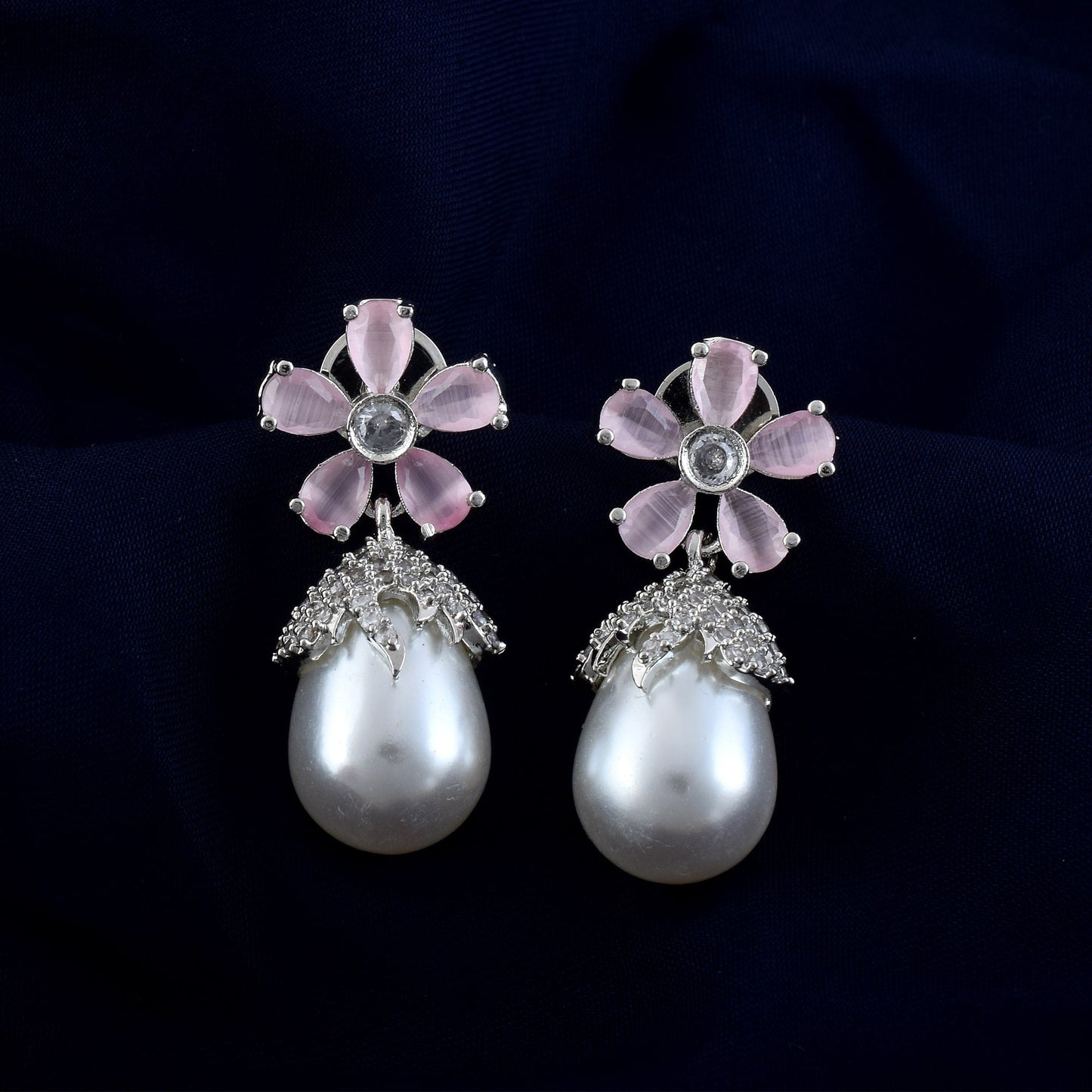 Pink Color American Diamond Earrings In Sparkling Multi-Crystal Dangling Look