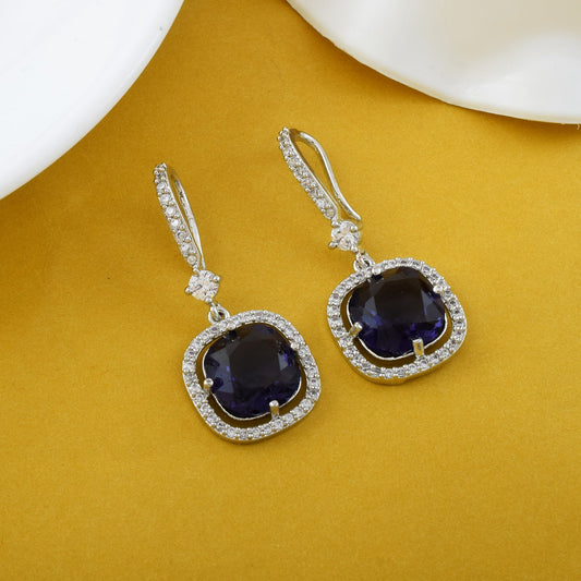 Purple Color American Diamond Earrings With Shiny Teardrop Sparkling Design