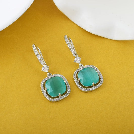 Rama Green Color American Diamond Earrings With Artistic Spiral Crystal Design