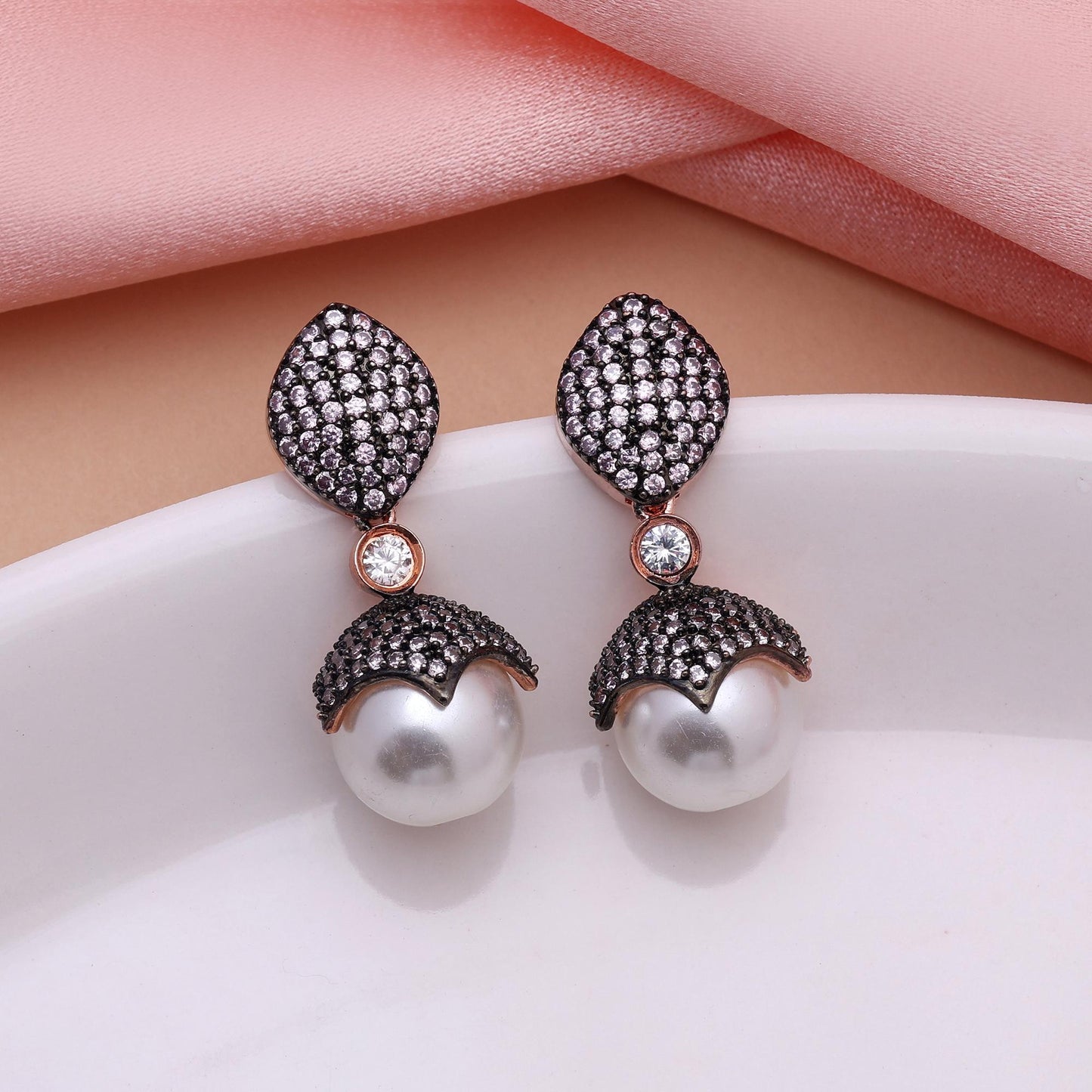 Light Pink Color Stunning Bridal American Diamond Earrings For Elegant Wedding Jewelry