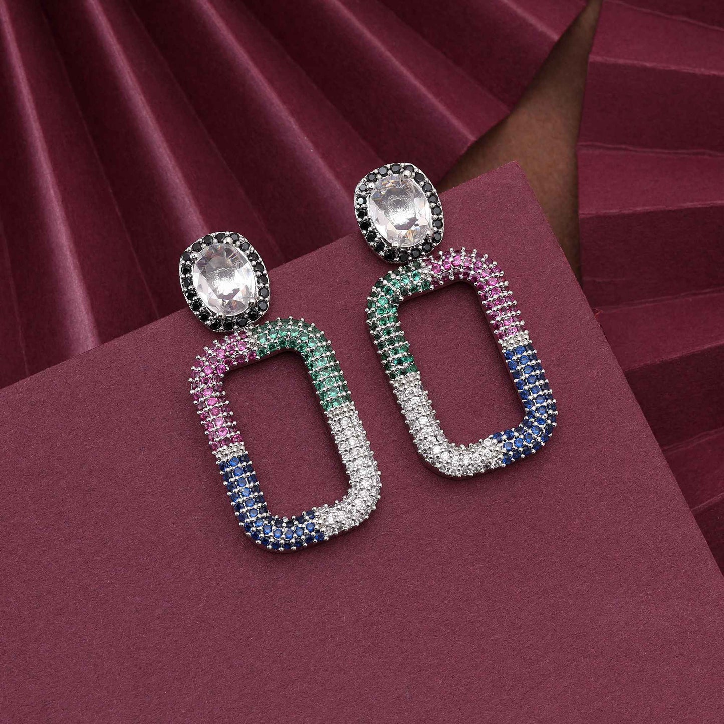 Multi Color Gorgeous American Diamond Earrings For Festive And Modern Fashion Outfits