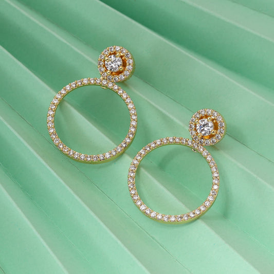 Gold Color Elegant Stone Work American Diamond Earrings For Traditional Wedding Jewelry