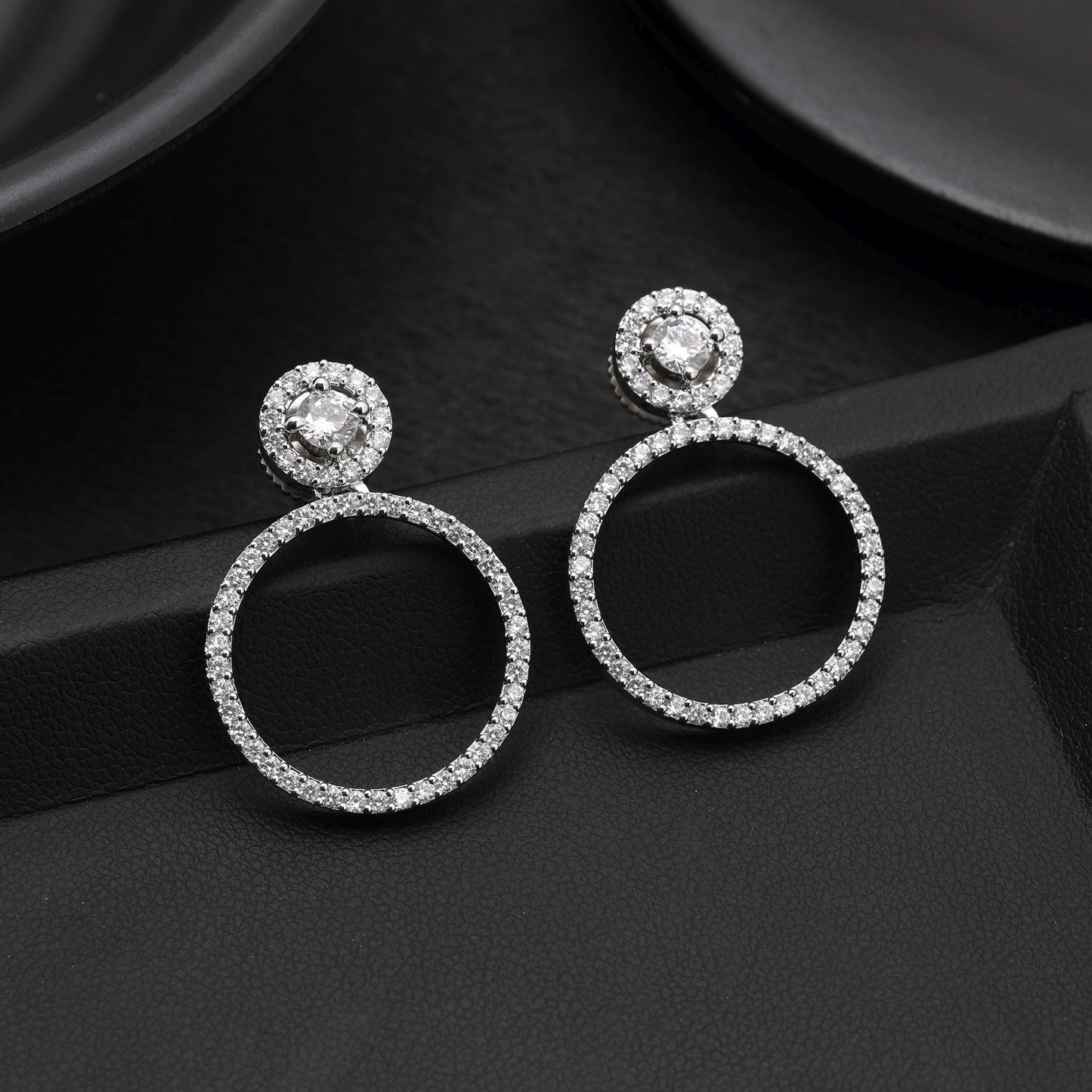 Silver Color Beautiful Classic American Diamond Earrings For Brides And Party Functions