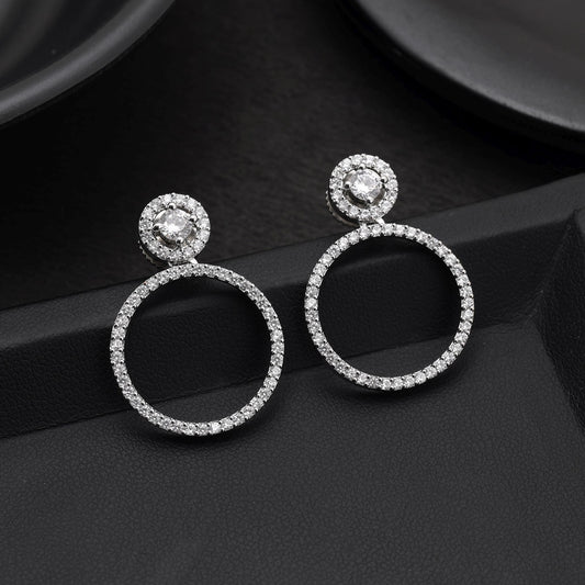 Silver Color Beautiful Classic American Diamond Earrings For Brides And Party Functions